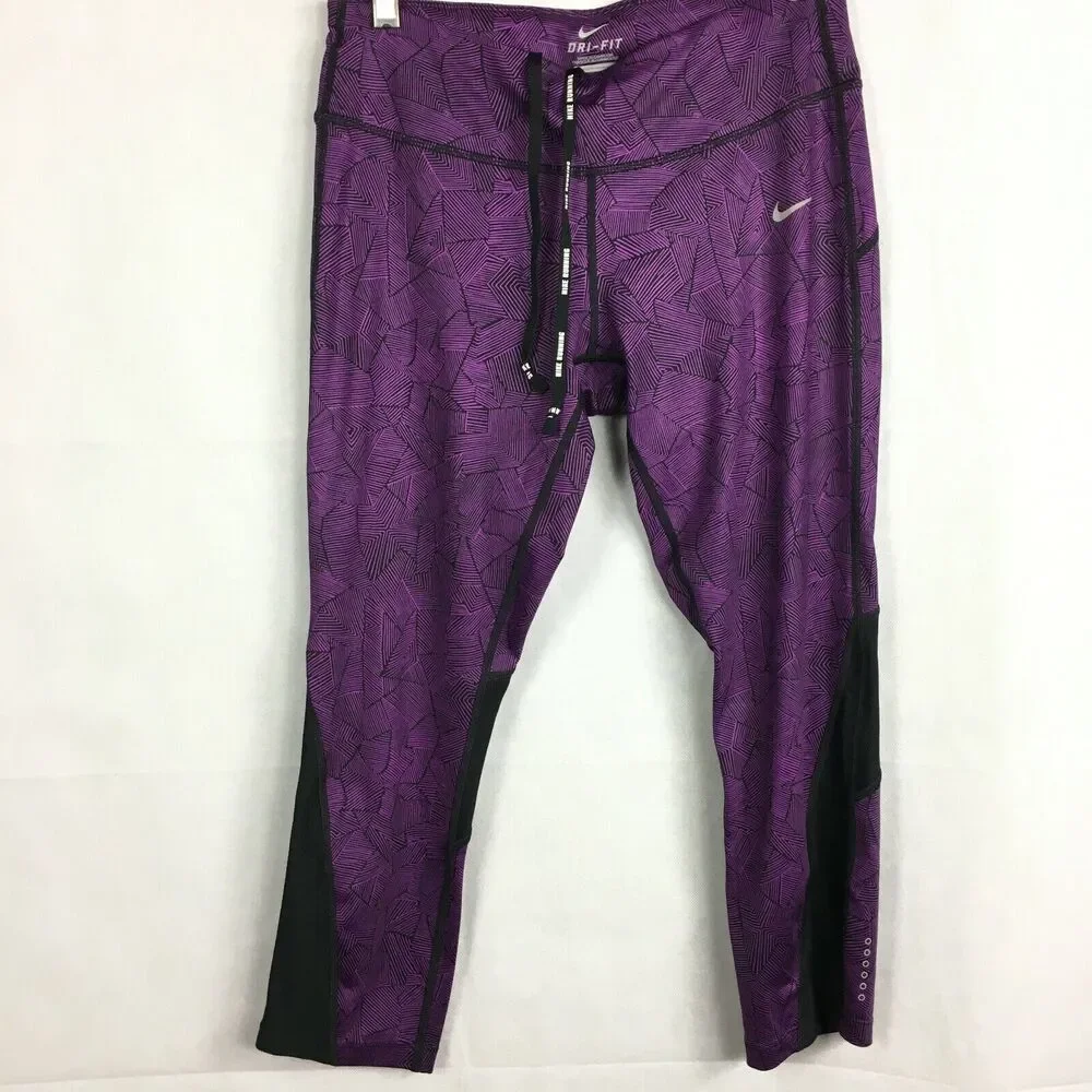 Nike Running Dri-Fit Leggings Womens Sz M‎ Purple Black Geometric Athletic